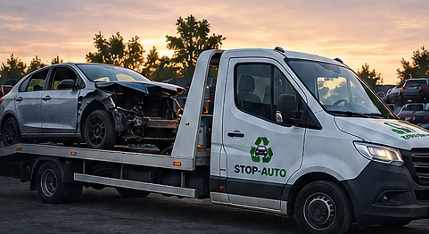 Dépanneuse Stop Auto chargée d’un véhicule